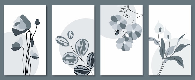 Abstracte botanische muurkunst set vectorillustratie in scandinavisch design