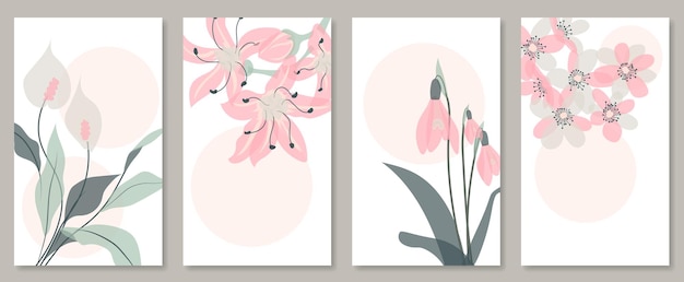 Abstracte botanische muurkunst set vectorillustratie in scandinavisch design