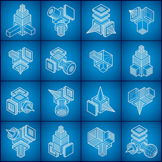 Abstracte bouw isometrische ontwerpen, vector set.