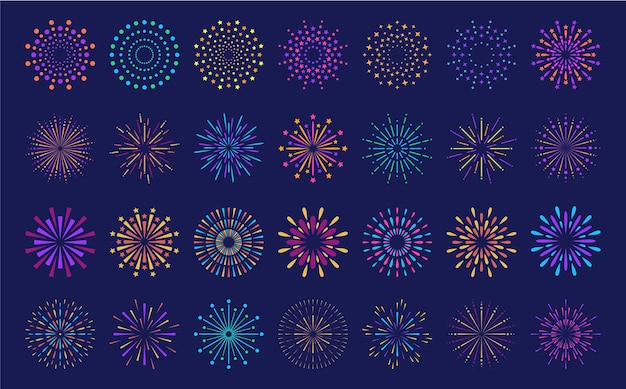 Abstracte burst patroon vuurwerk set platte kleurrijke stervormige vuurwerk geometrische patroon collectie