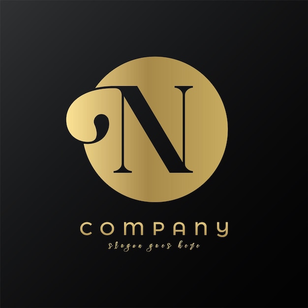 Abstracte cirkel gouden premium luxe letter N logo-ontwerp