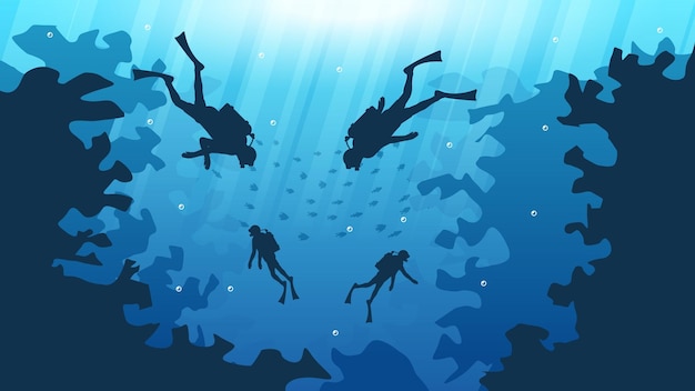 Vector abstracte collectie blauwe onderwater oceaan zee natuur achtergrond vector met vissen en schaduwen