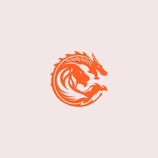 Vector abstracte combinatie van dragon en lion art logo design