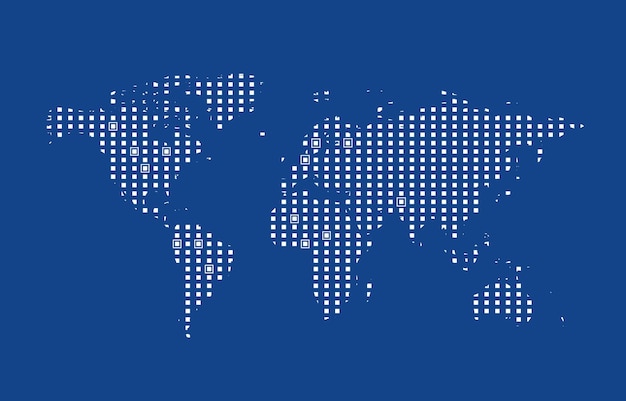Abstracte computer grafische wereldkaart van blauwe ronde stippen