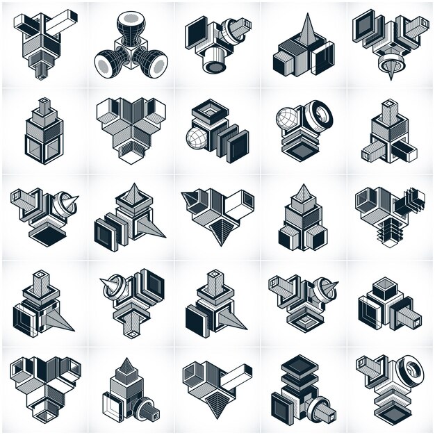 Abstracte constructies vector set, dimensionale ontwerpen collectie.