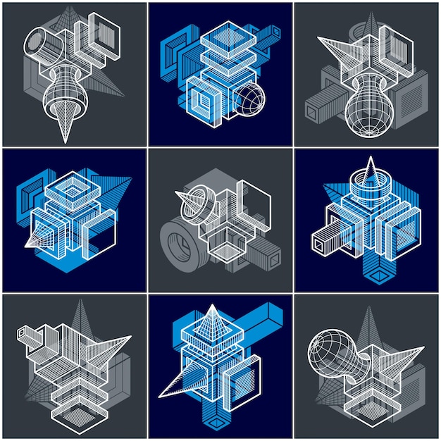 Abstracte constructies vector set, dimensionale ontwerpen collectie.