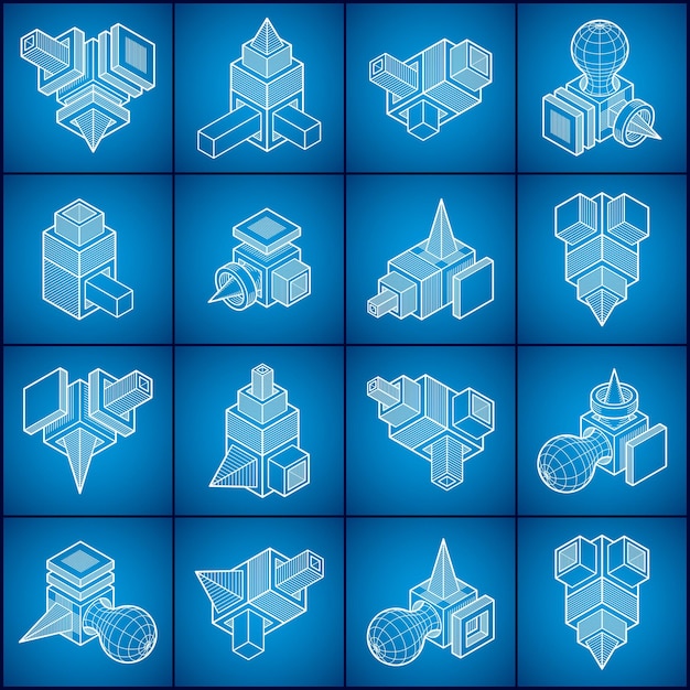 Abstracte constructies vector set, dimensionale ontwerpen collectie.