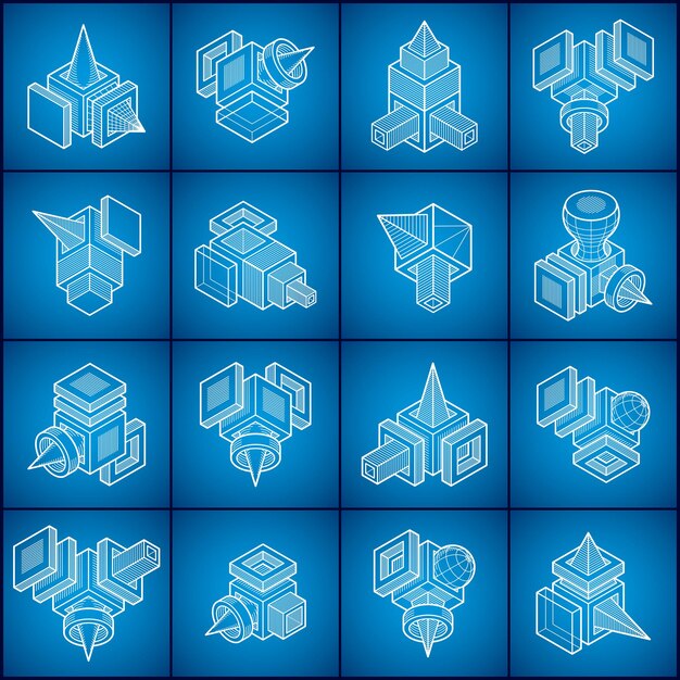 Abstracte constructies vector set, dimensionale ontwerpen collectie.