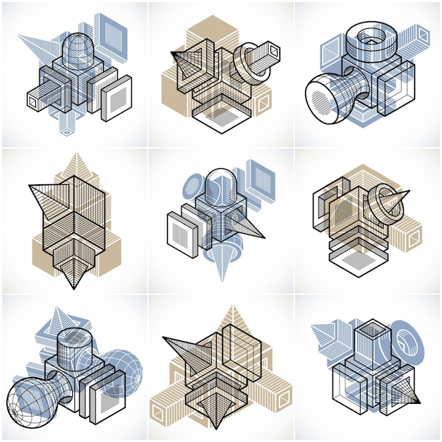 Abstracte constructies vector set, dimensionale ontwerpen collectie.