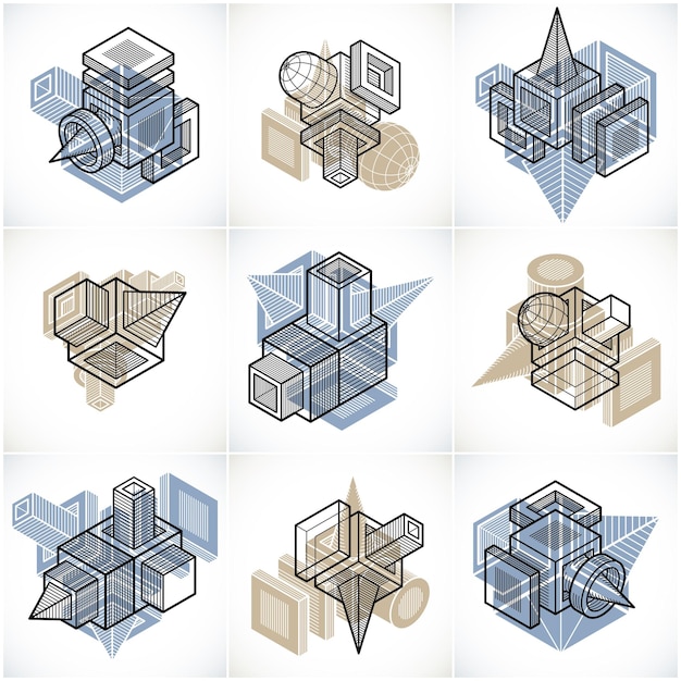 Abstracte constructies vector set, dimensionale ontwerpen collectie.