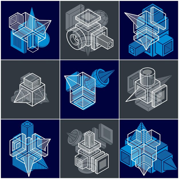 Abstracte constructies vector set, dimensionale ontwerpen collectie.