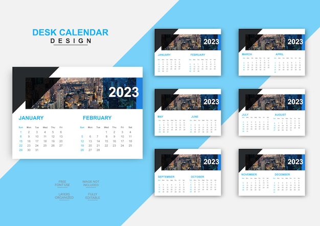 Abstracte creatieve 2023 6page bureaukalender ontwerpset vector sjabloon.