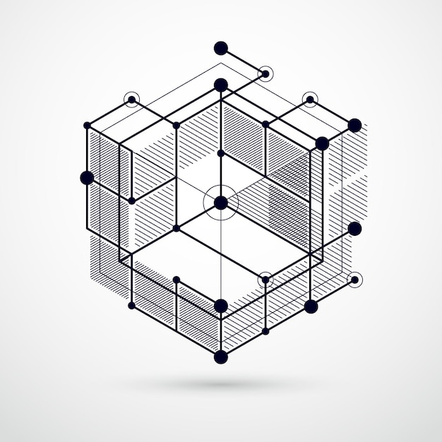 Abstracte creatieve geometrische kunst met een verscheidenheid aan geometrische elementen blauwe achtergrond, vectorillustratie. Perspectiefblauwdruk van mechanisme, regeling. Perfecte achtergrond voor uw ontwerpen