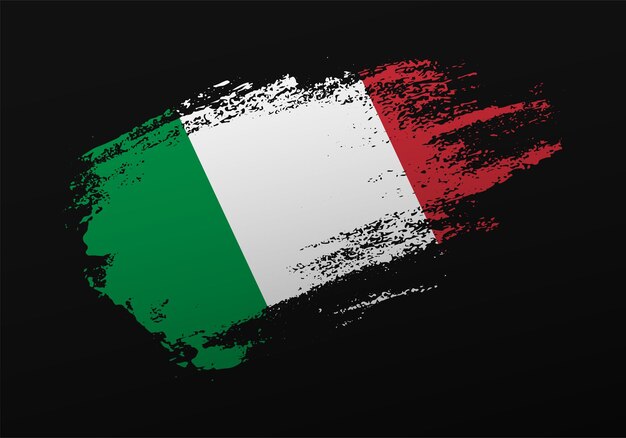 Abstracte creatieve patriottische handgeschilderde vlek penseel vlag van italië op zwarte achtergrond