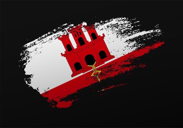 Abstracte creatieve patriottische handgeschilderde vlek penseelvlag van Gibraltar op zwarte achtergrond