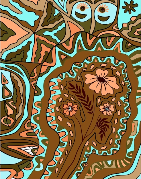 Abstracte decoratieve hand getekende patroon. Doodle vector ontwerpelement. Achtergrond met krullende lijnen en bloemenmotief.