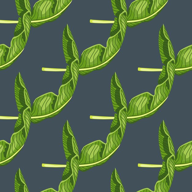 Abstracte diagonale tropische palm groene bladeren print naadloos patroon. grijze donkere achtergrond.
