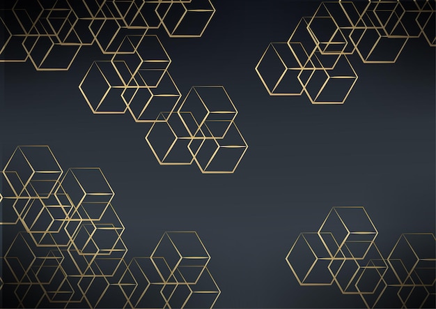 Abstracte donkere achtergrond met geometrische vorm en gouden elementencombinatie. zwarte en gouden luxe moderne achtergrond