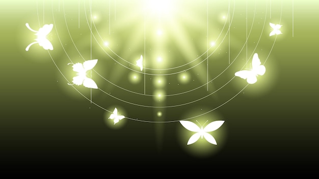 Abstracte donkere achtergrond met vlinders insecten gloed licht glans flitsen vector ontwerpstijl