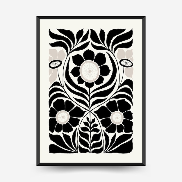 Abstracte donkere bloemige posters sjabloon Moderne trendy Matisse minimale stijl Zwarte en witte kleuren