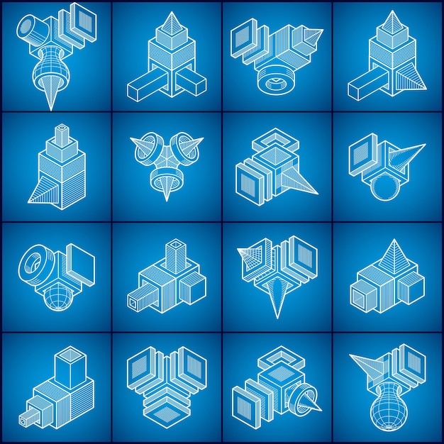 Abstracte driedimensionale vormen set, vector ontwerpen.
