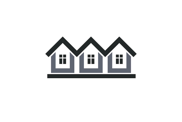 Abstracte eenvoudige landhuizen vectorillustratie, huizen afbeelding. Toeristisch en onroerend goed idee - drie huisjes vooraanzicht. Vastgoedbedrijf of vastgoedontwikkelaar bedrijfsthema.