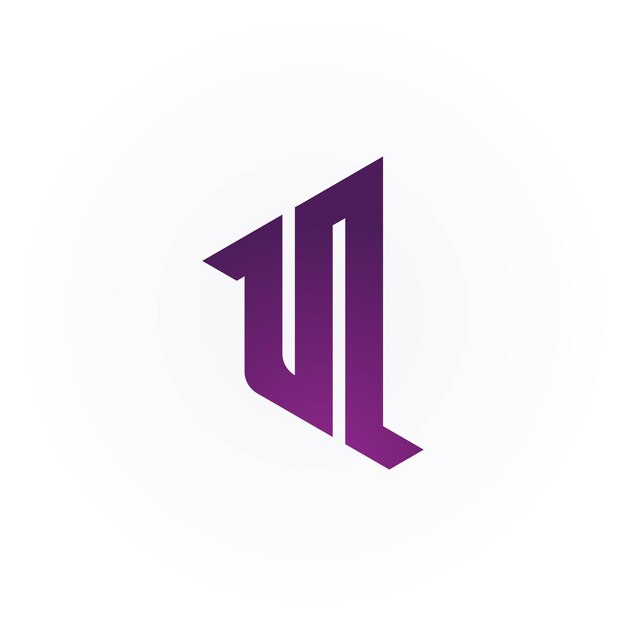 Abstracte eerste letter VN- of NU-logo in violette kleur geïsoleerd op witte achtergrond