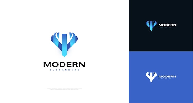 Abstracte eerste letter w en y logo-ontwerp in moderne blauwe kleurverloopstijl wy of yw logo-ontwerp voor business of technology logo