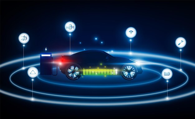 Abstracte elektrische auto opladen bij laadstation Light out technologie hoge snelheid Hitech communicatie concept innovatie achtergrond vector design