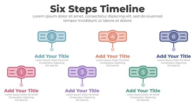 Abstracte elementen van grafiek en tijdlijndiagram met 6 infographic stappen