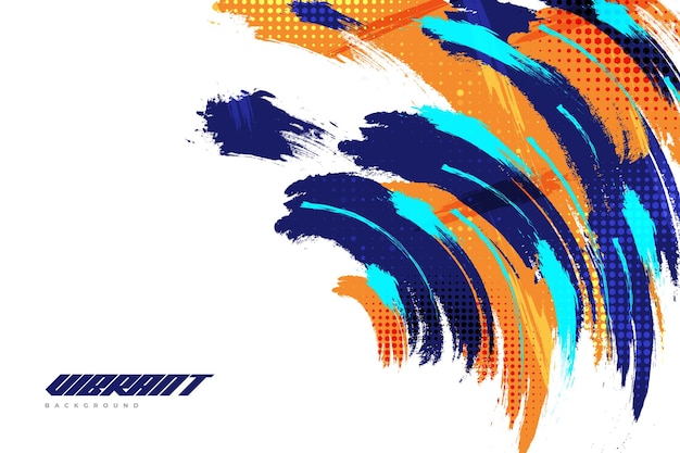 Abstracte en kleurrijke penseel achtergrond met halftone effect Sportbanner gedomineerd met blauwe en oranje kleur penseel stroke illustratie Scratch en textuur elementen voor ontwerp