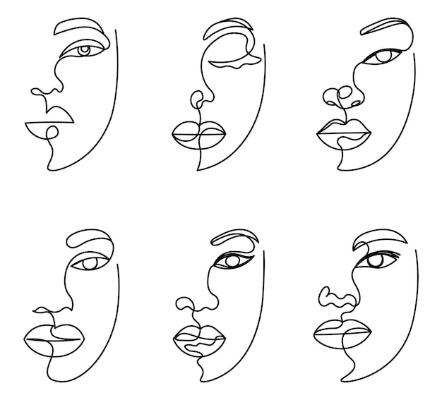 Abstracte esthetische gezichten ingesteld een lijn abstracte gezichtsset