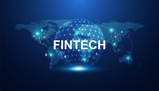 Abstracte fintech bestaat uit financiële technologie cryptocurrency cloud business