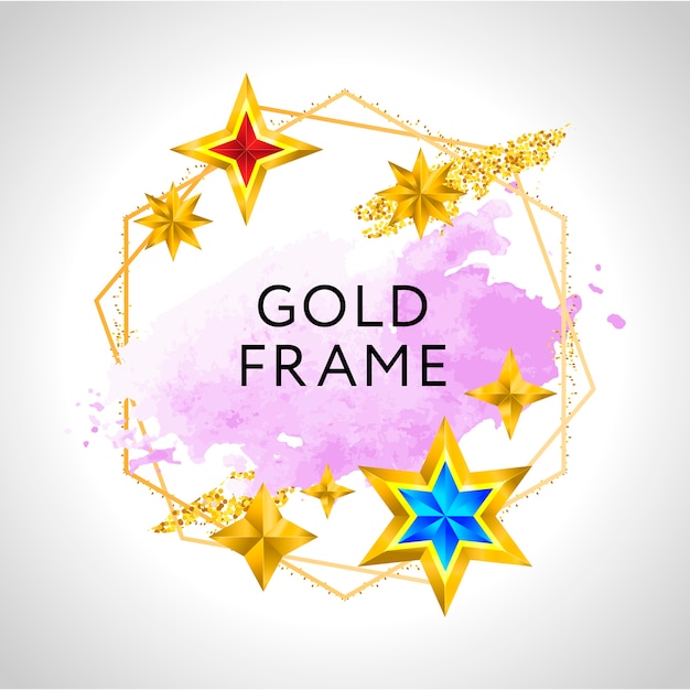 Abstracte frame viering achtergrond met roze aquarel gouden sterren en plaats voor tekst.