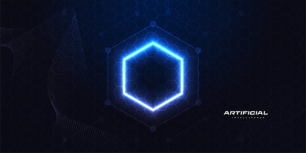 Abstracte futuristische kunstmatige intelligentie technologie achtergrond Big Data achtergrond met gloeiende zeshoek Concept netwerk verbinding Banner of Poster