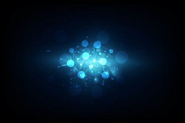 Abstracte futuristische Moleculen-technologie op donkerblauwe achtergrond