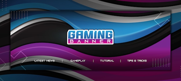 Abstracte gaming Facebook-banner met modern verloop blauw en paars ontwerp