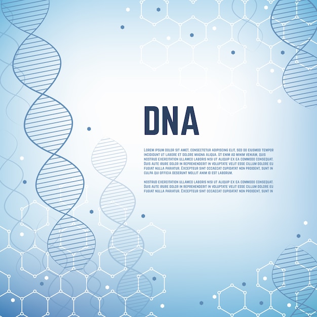 Abstracte genetica wetenschap vector achtergrond sjabloon met dna menselijk chromosoom molecuul model