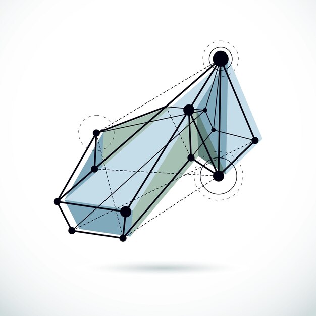 Abstracte geometrische 3D wireframe-object, zakelijke technologie vectorillustratie.