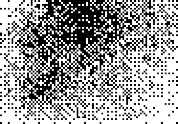 Vector abstracte geometrische achtergrond met zwarte pixels willekeurige positie van zwarte vierkanten op witte achtergrond