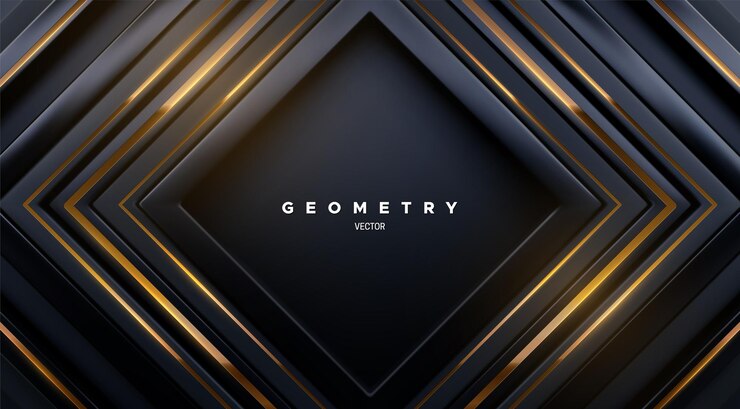 abstracte geometrische achtergrond met zwarte vierkante framevormen en gouden strepen