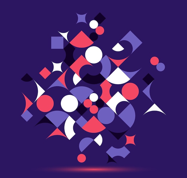 Abstracte geometrische achtergrond, vectorontwerpelement in retrostijl van de jaren 70, moderne complexe samenstelling met kleurrijke geometrische vormen, modulair ontwerp.