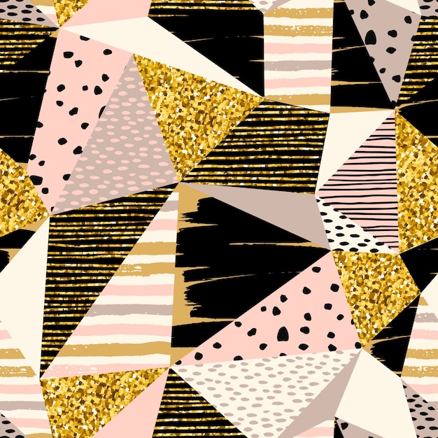 Abstracte geometrische naadloze patroon met goud glitter elementen.