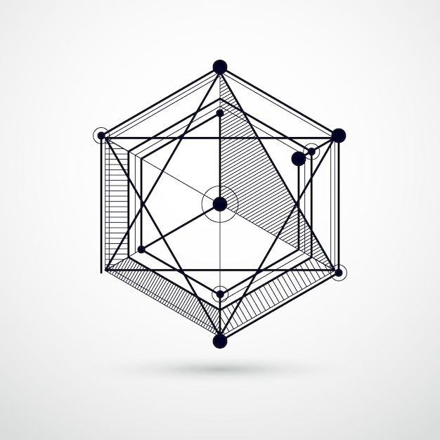Abstracte geometrische vector zwart-witte achtergrond met kubussen en andere elementen. samenstelling van kubussen, zeshoeken, vierkanten, rechthoeken en abstracte elementen. perfecte achtergrond voor uw ontwerpen