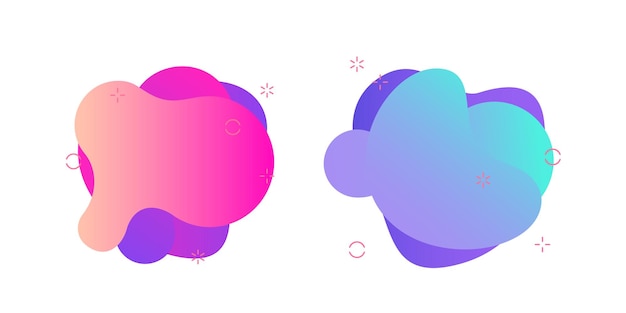 Abstracte geometrische vlekken in blauwe en roze gradiënten met decoratieve elementen op een witte achtergrond