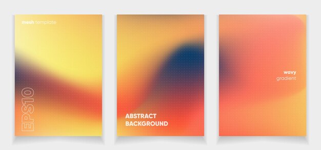 Abstracte golvende pastelkleuren vloeibare achtergrond kaart set met gradiënt mesh Vervaagde vloeistof kleurrijke bg