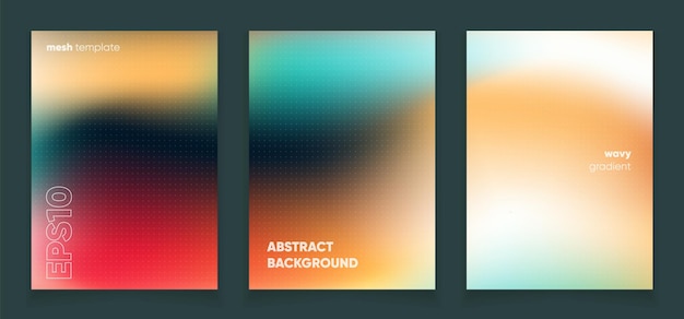 Abstracte golvende pastelkleuren vloeibare achtergrond kaart set met gradiënt mesh Vervaagde vloeistof kleurrijke bg