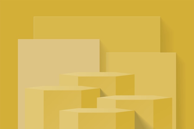 Abstracte gouden 3d achtergrond Realistische 3d zeshoekige podiumstaand met rechthoekige vierkante achtergrond