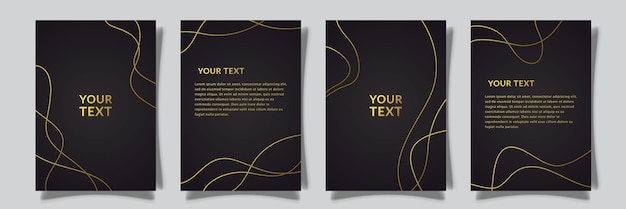 Abstracte gouden gestreepte stijl cover set collectie met zwarte achtergrond vector