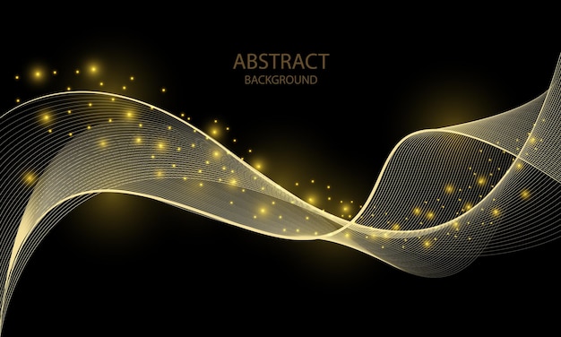 Abstracte gouden lijnen golf curve glanzend effect zwart design moderne luxe futuristische achtergrond vector